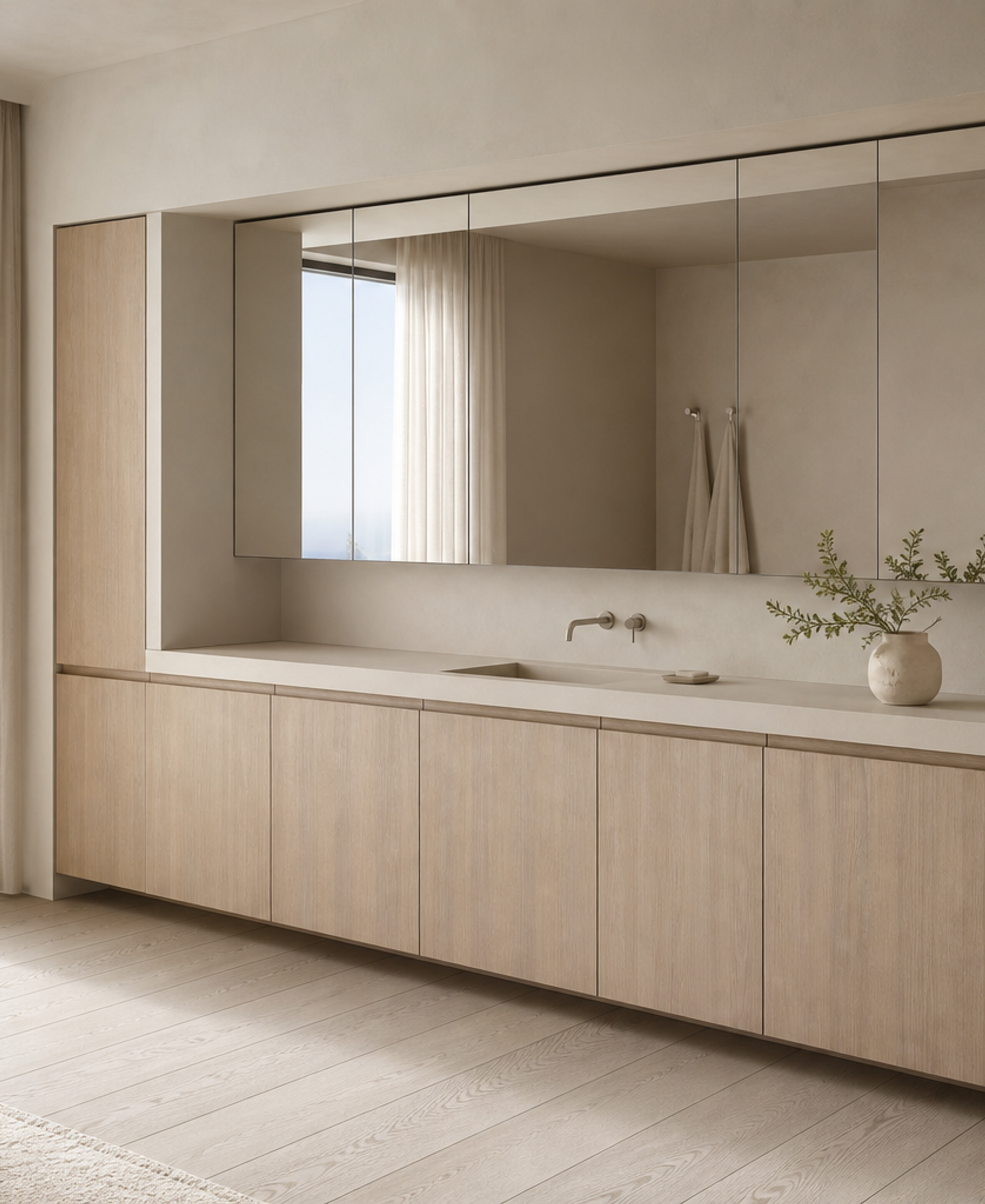 Fadior Nacre Bath and Vanity Suite with Handleless Mirror Storage Bay — 304 stainless steel bath and vanity system,