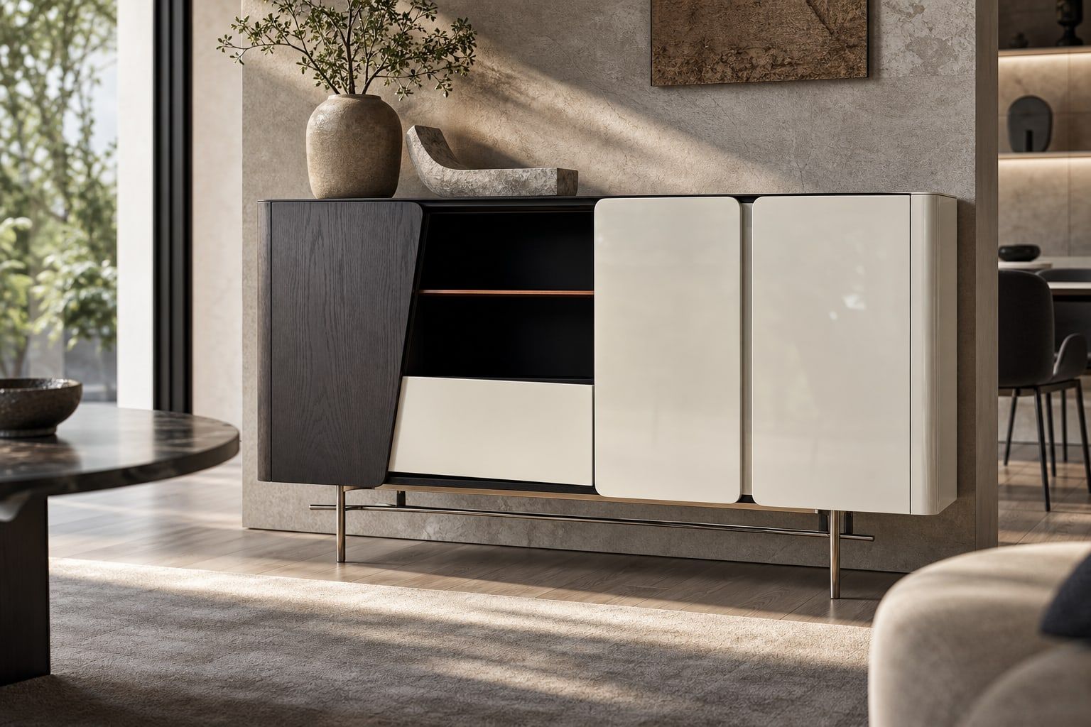 Stone-Top Sideboard (Lacquer finish) styled in a FADIOR HOME interior setting