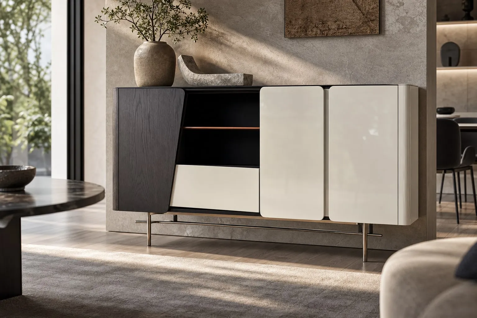 Marble and White Oak Sideboard
