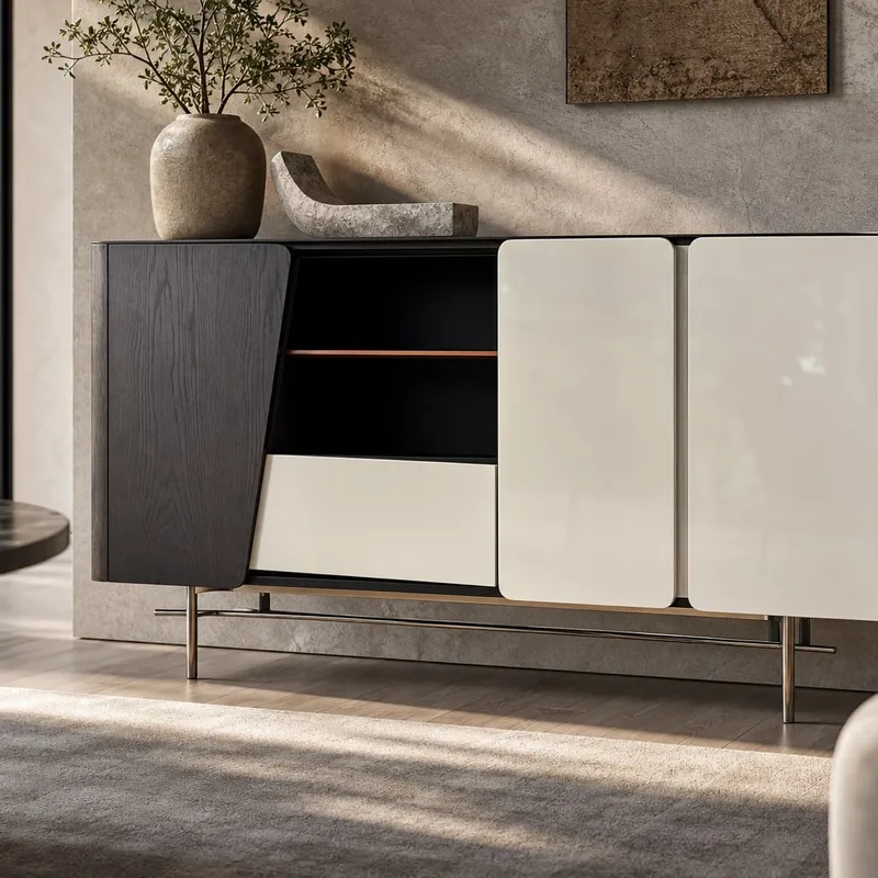 Marble and White Oak Sideboard