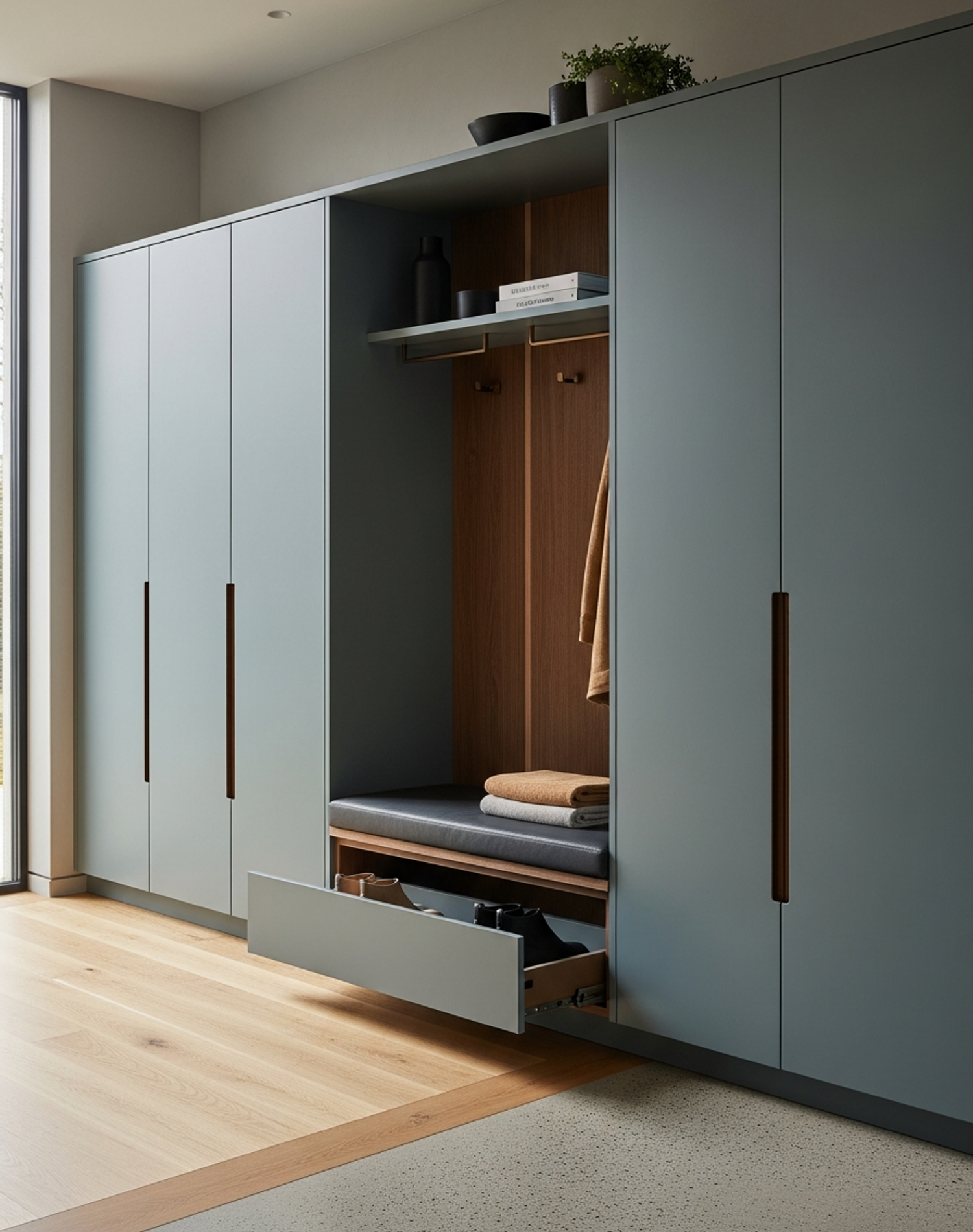 Fadior Archetype Entryway Suite — interior room context showing cabinet integration