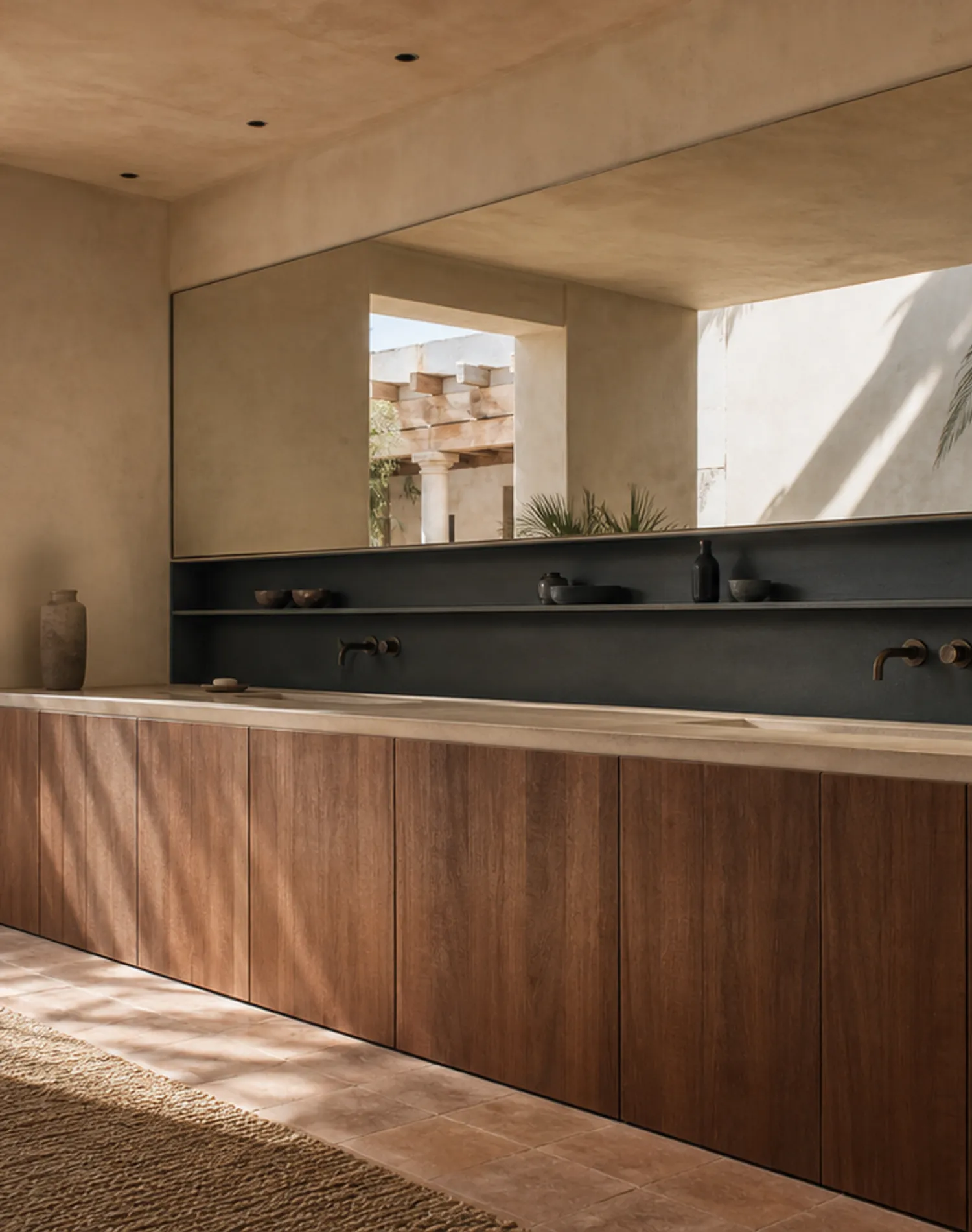 Suite de Baño y Tocador Verve con Nicho de Lavado de Cinta de Basalto estudio de adaptación