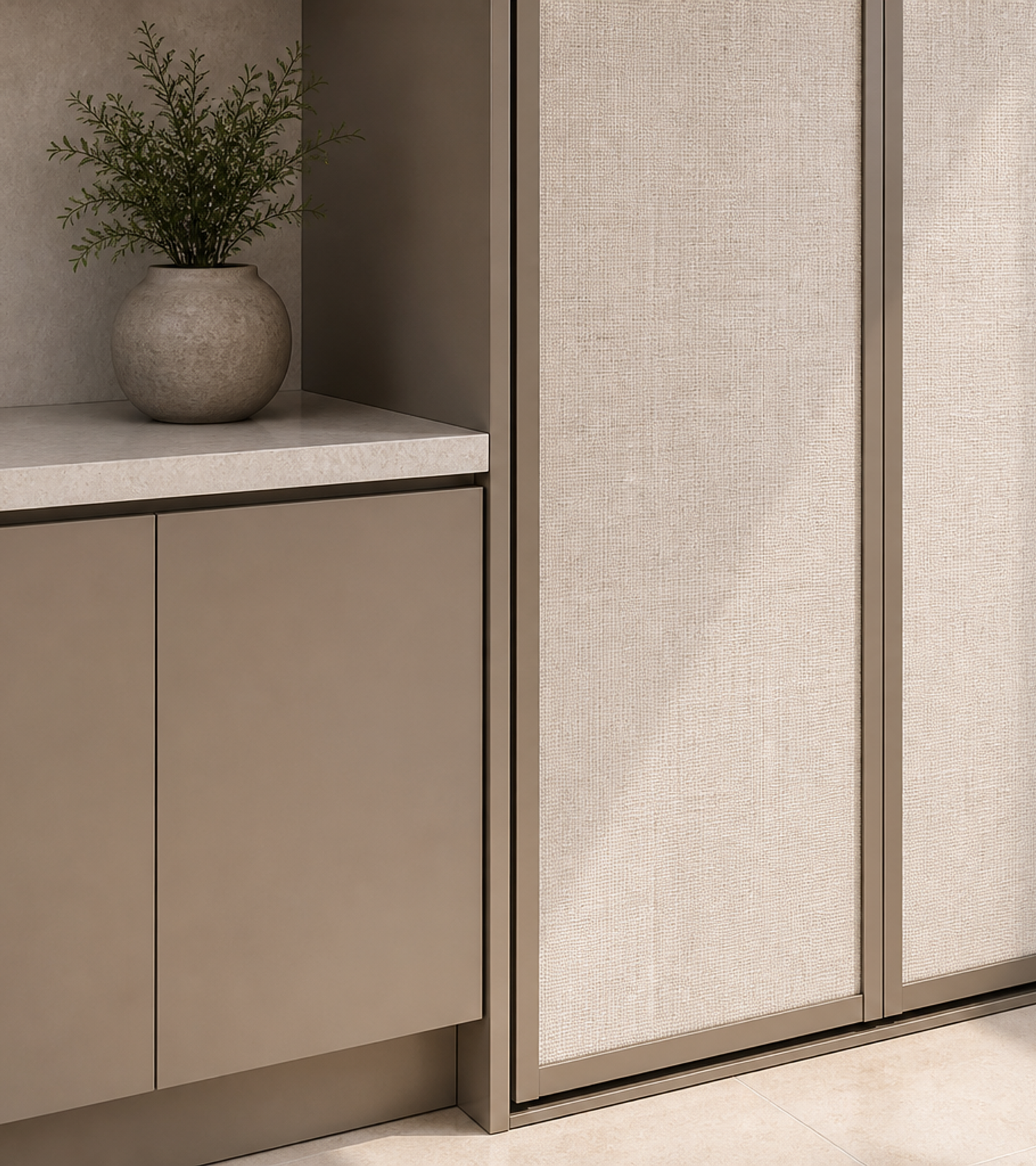 Fadior Cannes Balcony Suite with Linen Service Screen — close-up of stainless steel finish and hardware detail