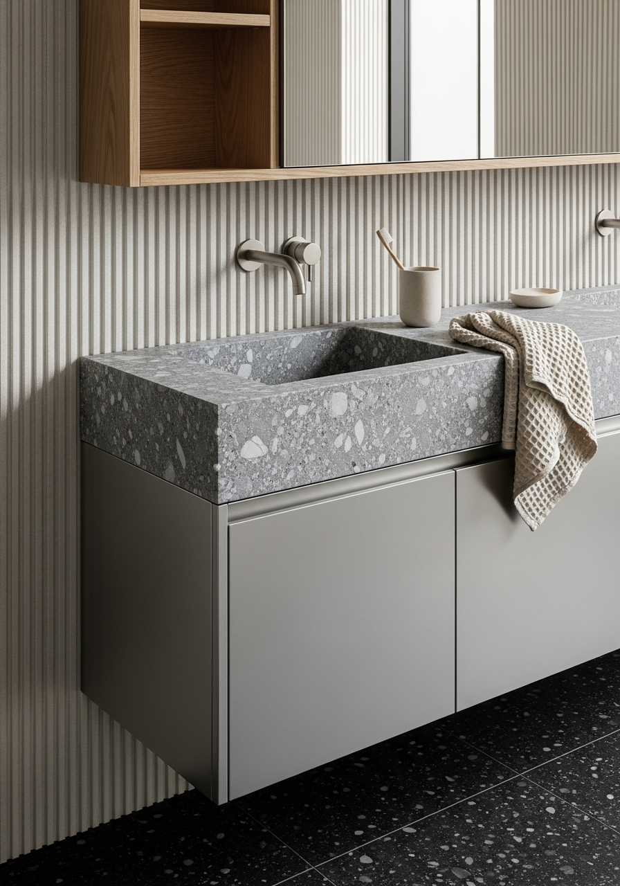 Fadior Acqua Vanity Suite — close-up of stainless steel finish and hardware detail