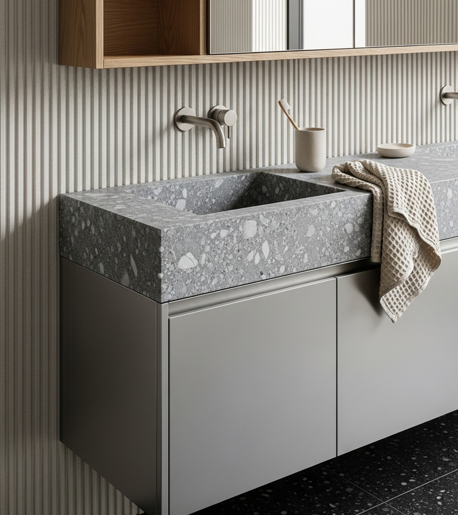 Fadior Acqua Vanity Suite — close-up of stainless steel finish and hardware detail