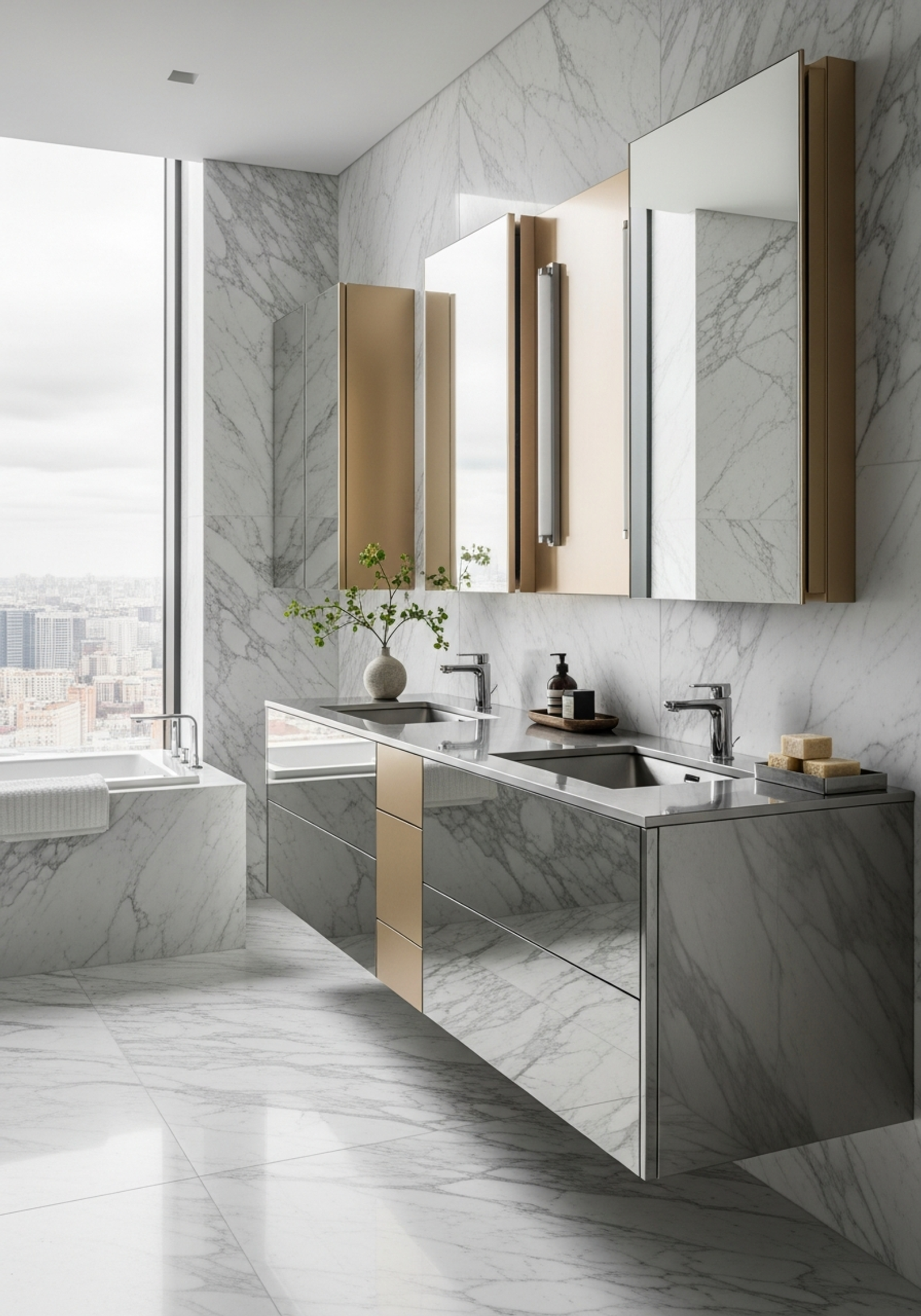 Fadior Moscow City Penthouse — bathroom vanity with premium material integration