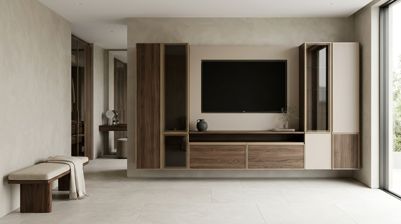 Fadior Essence Media Console — lifestyle setting with natural light and residential styling