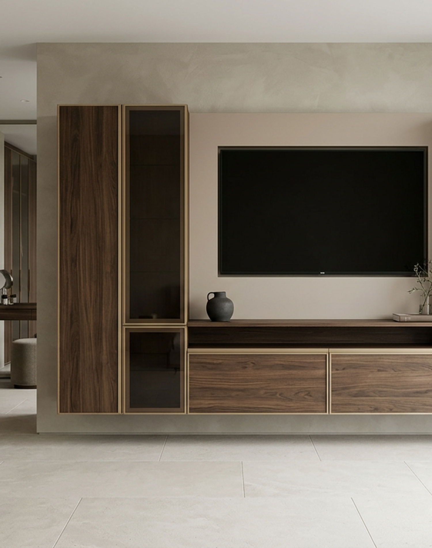 Fadior Essence Media Console — lifestyle setting with natural light and residential styling