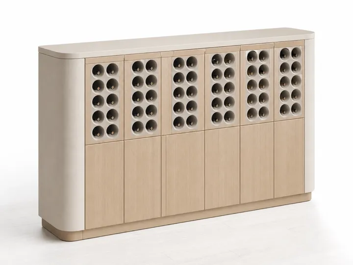 Fadior Gloria Wine Cabinet with Chalk Plaster Bottle Salon — 304 stainless steel wine cabinet system, front view