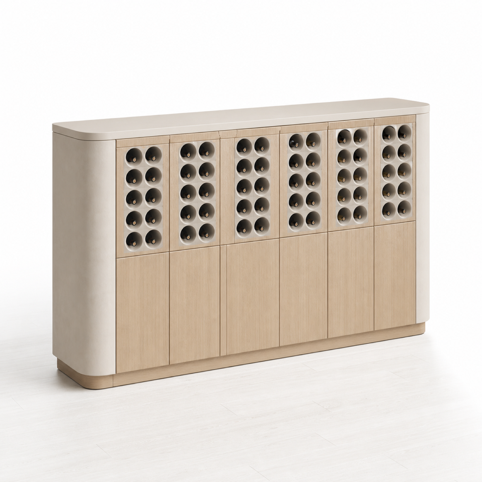 Fadior Gloria Wine Cabinet with Chalk Plaster Bottle Salon — 304 stainless steel wine cabinet system, front view