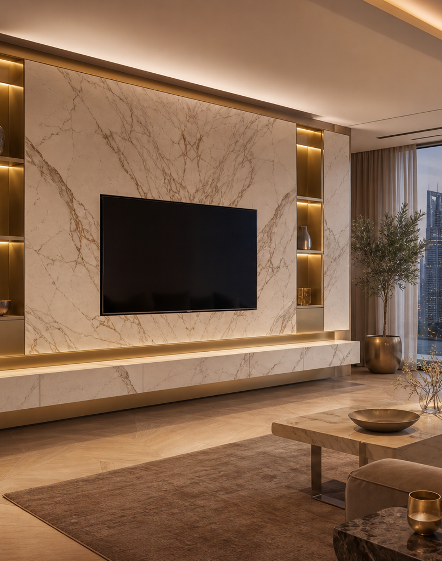 Fadior Veneto Panel-Less Floating Media Bay — interior room context showing cabinet integration