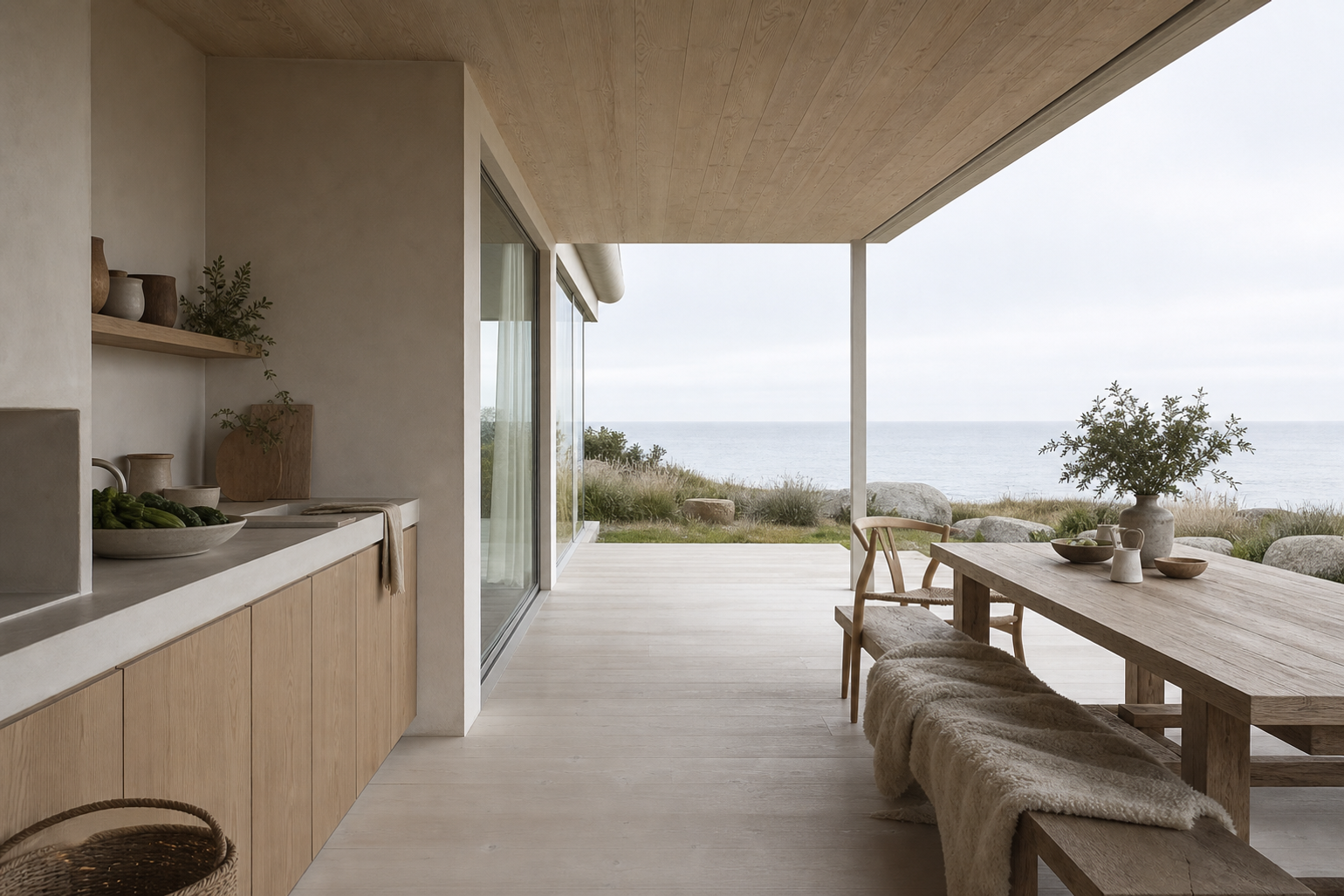 Covered prep terrace and open dining edge in one outdoor kitchen plan.