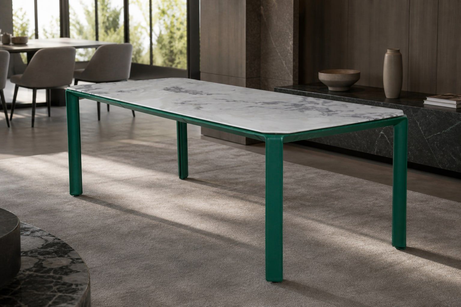 Marble Dining Table (DT-009) styled in a FADIOR HOME interior setting