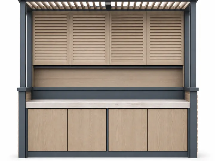 Fadior Aurora Balcony Suite with Louvered Shade Console — 304 stainless steel balcony system, front view