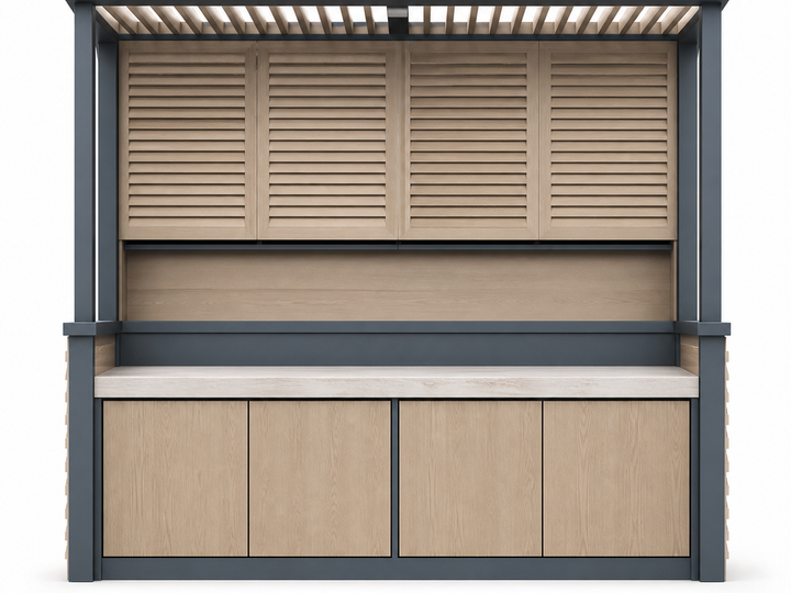Fadior Aurora Balcony Suite with Louvered Shade Console — 304 stainless steel balcony system, front view