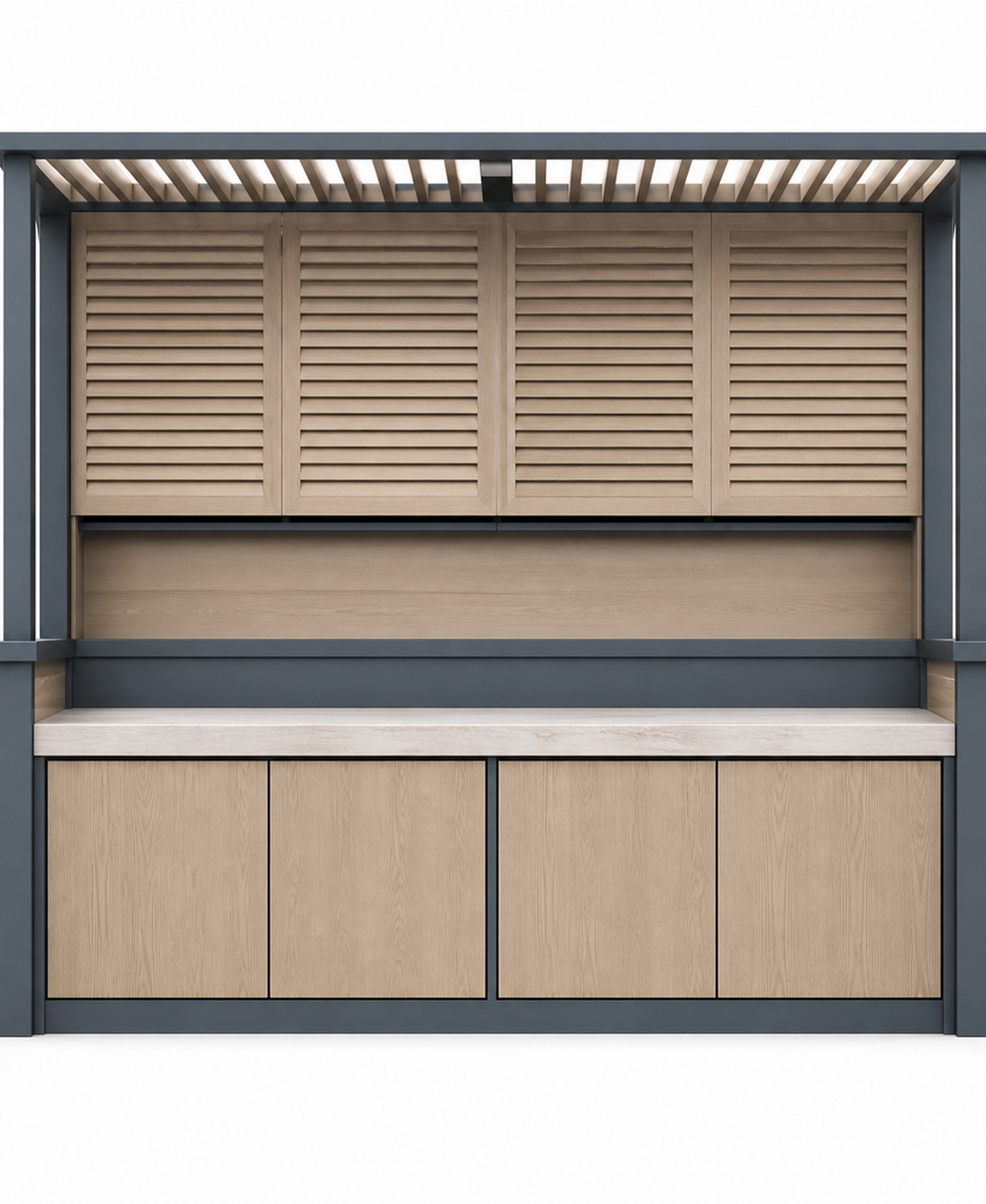 Fadior Aurora Balcony Suite with Louvered Shade Console — 304 stainless steel balcony system, front view