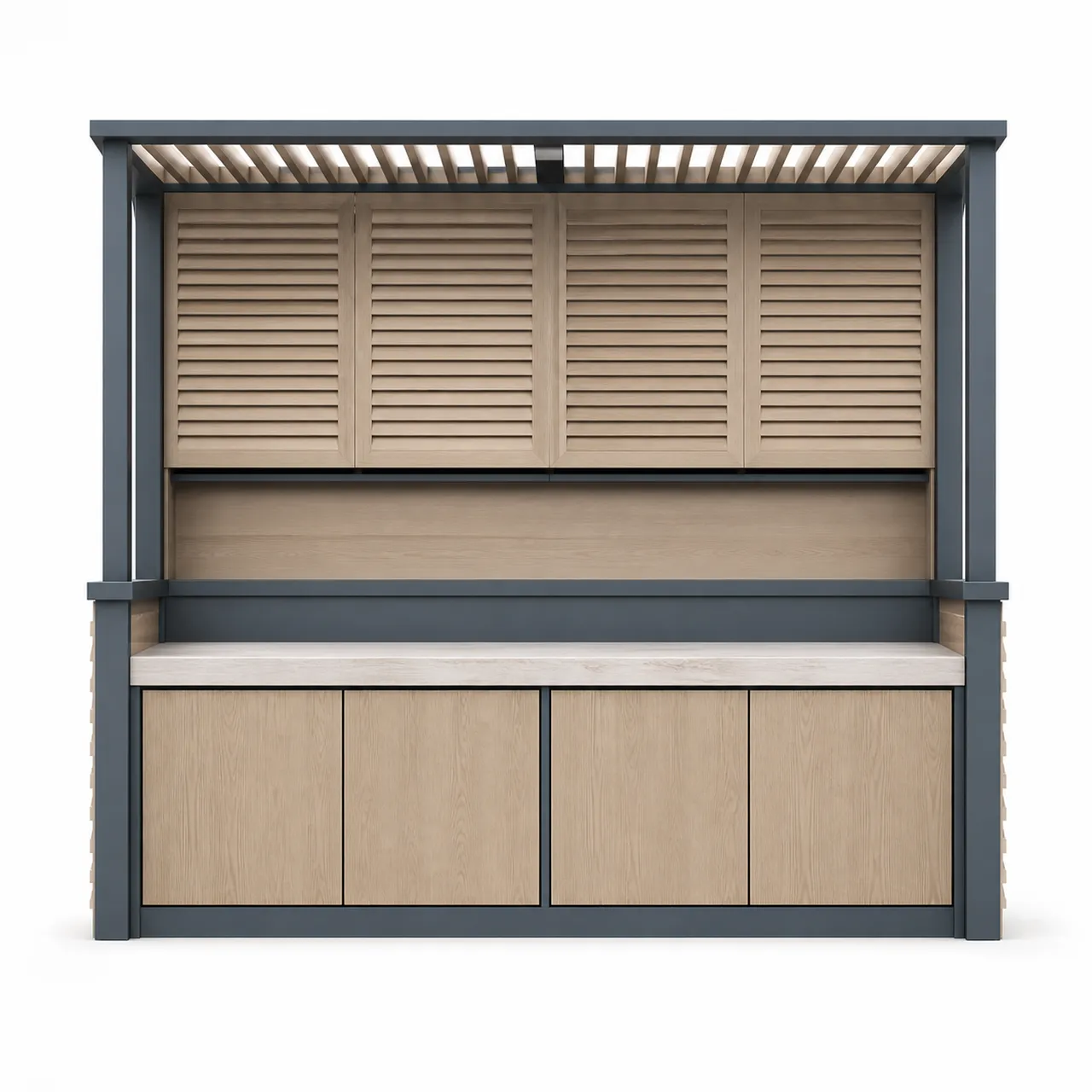 Fadior Aurora Balcony Suite with Louvered Shade Console — 304 stainless steel balcony system, front view