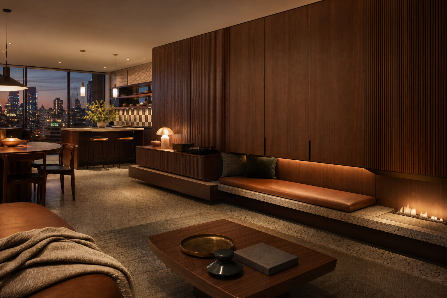 Fadior Zenith Living Room Suite with Cantilevered Listening Hearth — lifestyle setting with natural light and residential