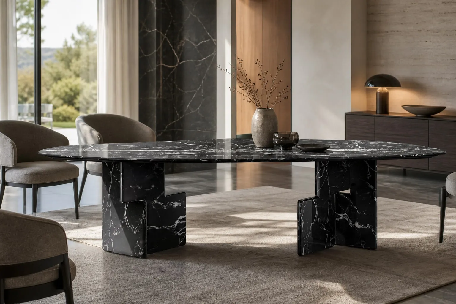 Stepped-Slab Marble Dining Table