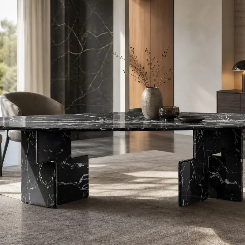 Stepped-Slab Marble Dining Table