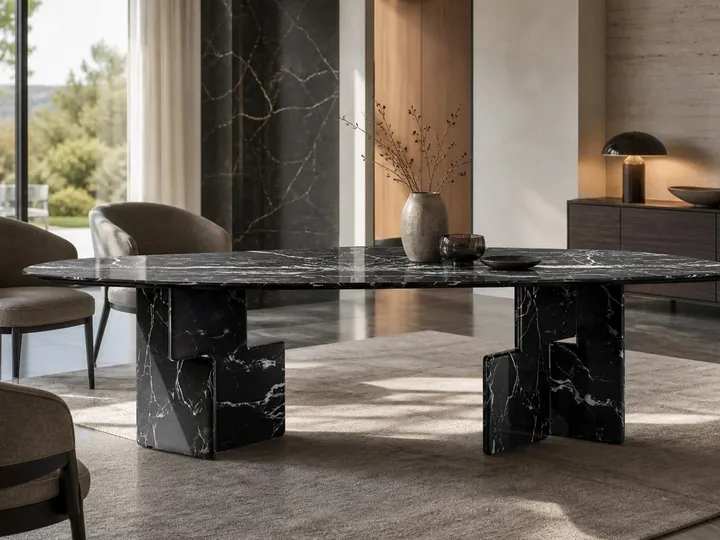 Mesa de comedor de mármol con losa escalonada