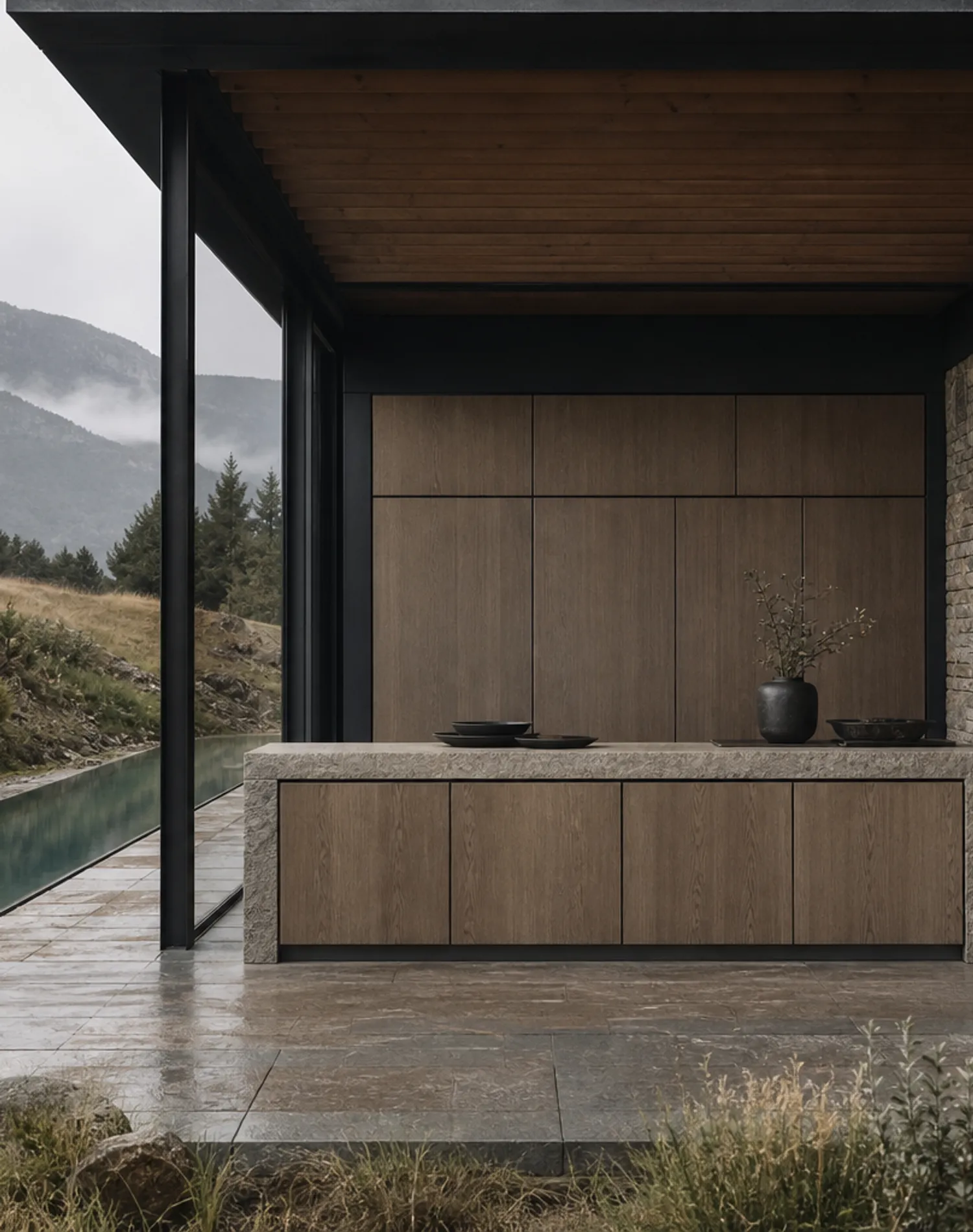 Suite de Cocina Terrena con Isla de Servicio Hearthside estudio de adaptación