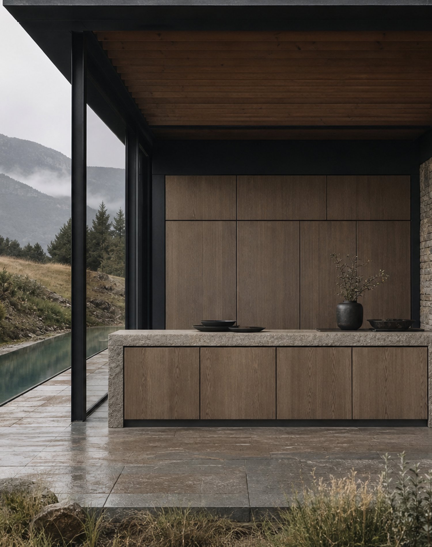 Fadior Terrena Kitchen Suite with Hearthside Service Island — lifestyle setting with natural light and residential styling