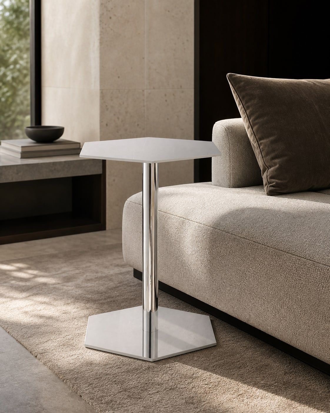 Side Table (Mirror stainless steel) styled in a FADIOR HOME interior setting