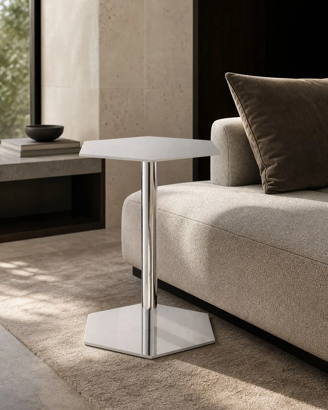 Hexagonal Mirror Stainless Steel Side Table