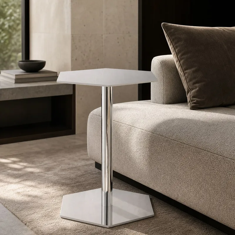Hexagonal Mirror Stainless Steel Side Table