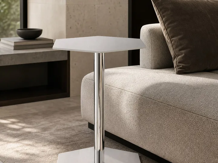 Mesa Auxiliar Hexagonal de Acero Inoxidable Espejo