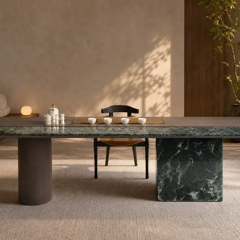 Drum-and-Block Marble Tea Table 1800×800×720 mm