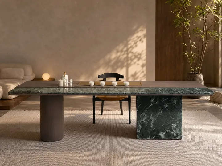 Mesa de té de mármol con base de tambor y bloque 1800×800×720 mm