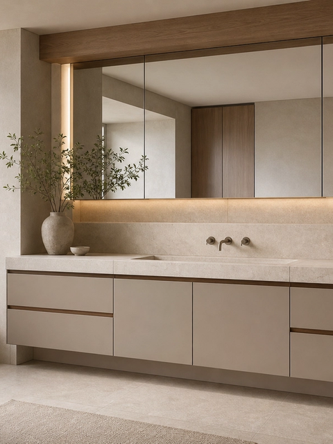 Fadior Voyage Bath Vanity Suite with Pearl Reed Wash Alcove — 304 stainless steel bath and vanity system, front view