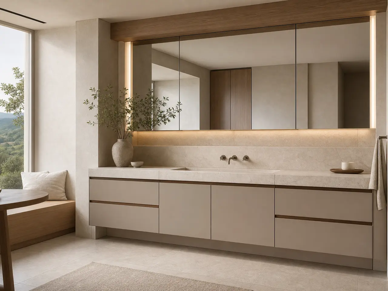 Fadior Voyage Bath Vanity Suite with Pearl Reed Wash Alcove - waterproof 304 stainless steel bath vanity with mirror storage, moisture-resistant finishes, and grooming storage