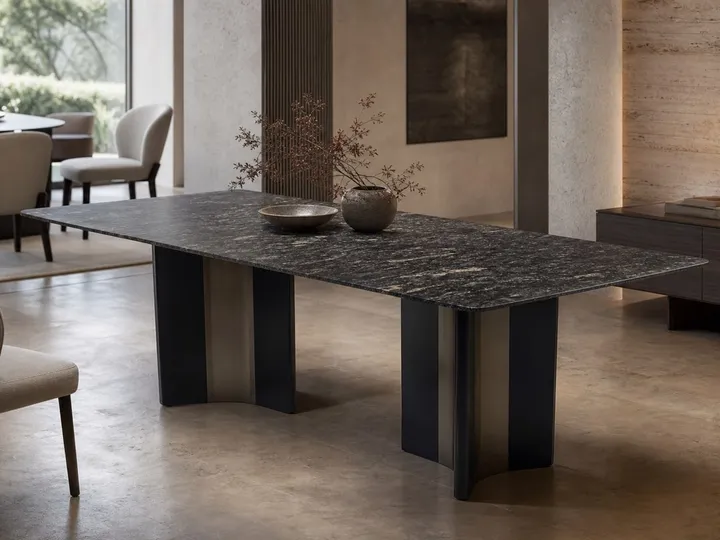 Mesa de comedor de mármol con columna arqueada 140×80 cm
