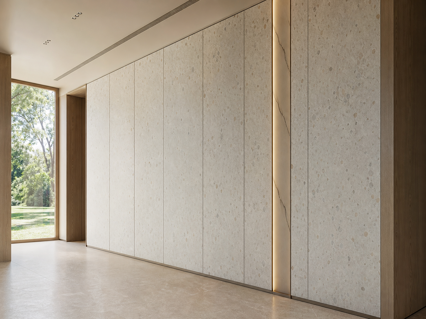 Suite de Panel de Pared Terrazzo con Columna Luminosa Vetada perspectiva interior