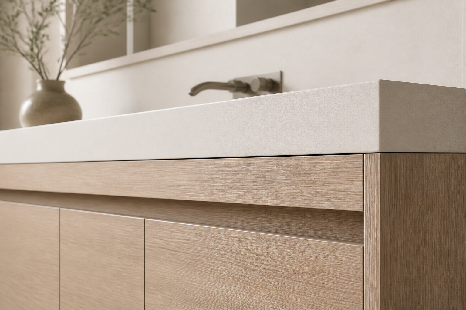Fadior Voyage Bath Vanity Suite with Foundry Pull Wash Console — close-up of stainless steel finish and hardware detail