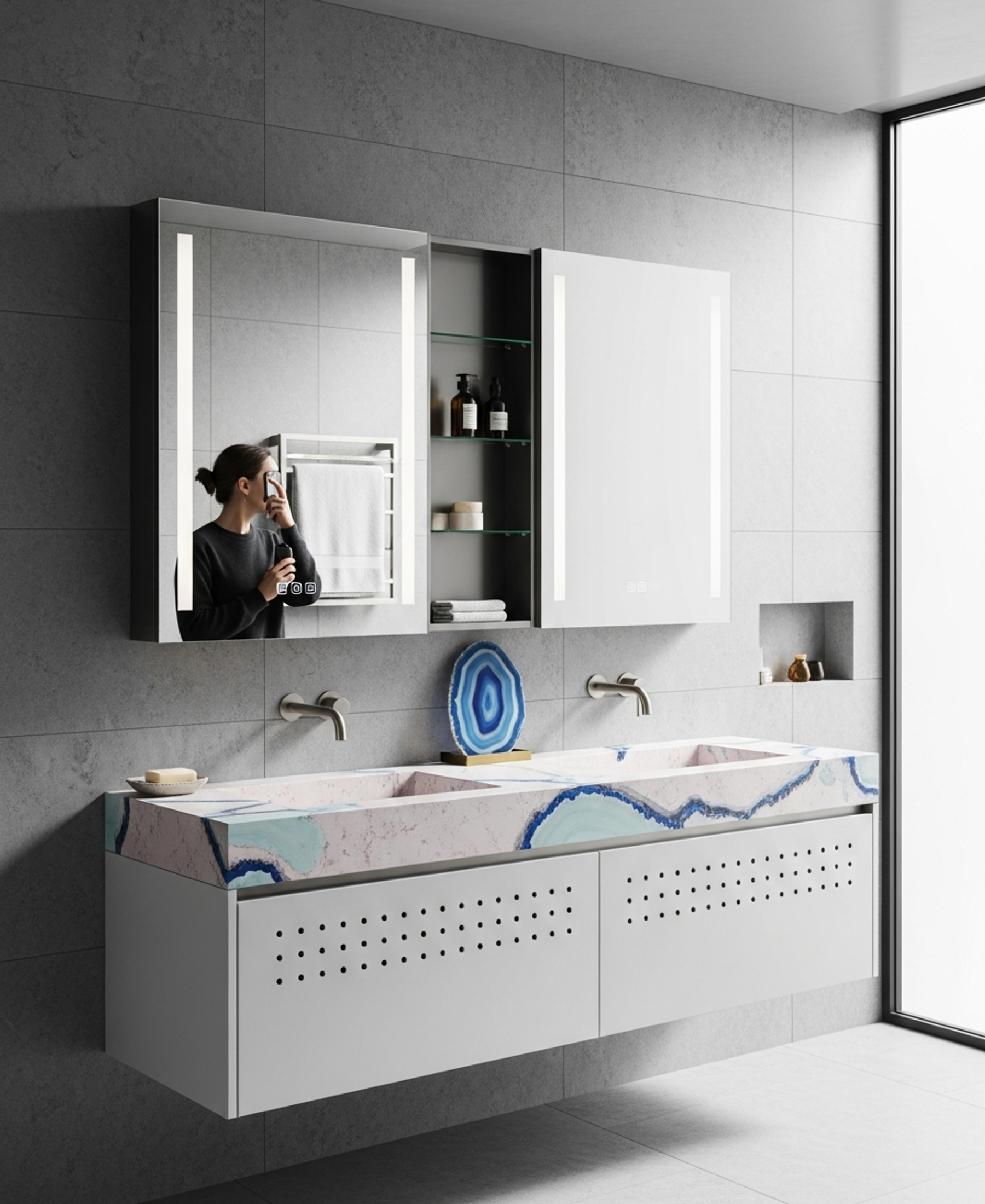 Fadior Acqua Bath and Vanity Suite — 304 stainless steel bath and vanity system, front view