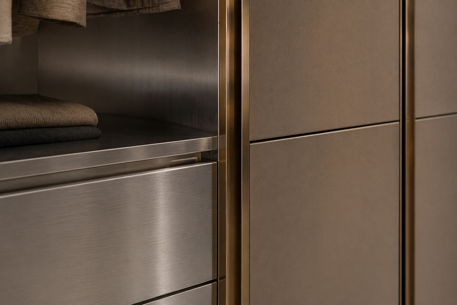 Fadior Brera Wardrobe Suite — close-up of stainless steel finish and hardware detail