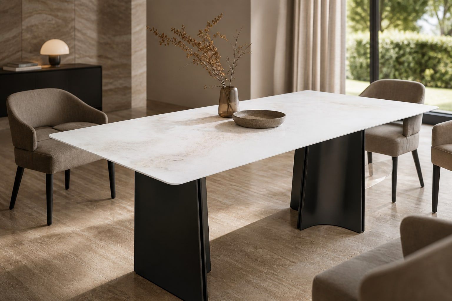 Stone-Top Marble Dining Table (Natural luxury stone) styled in a FADIOR HOME interior setting