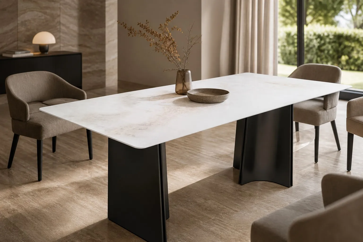 Arched-Panel Marble Dining Table 180×90 cm