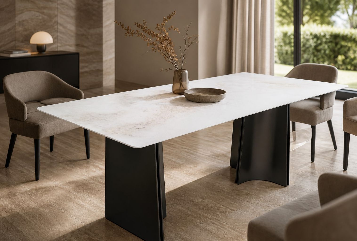 Stone-Top Marble Dining Table 160x80 styled in a FADIOR HOME interior setting