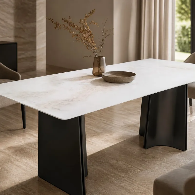 Arched-Panel Marble Dining Table 140×80 cm