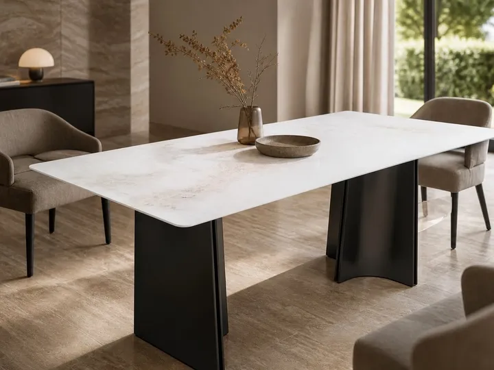 Mesa de comedor de mármol con panel arqueado 140×80 cm