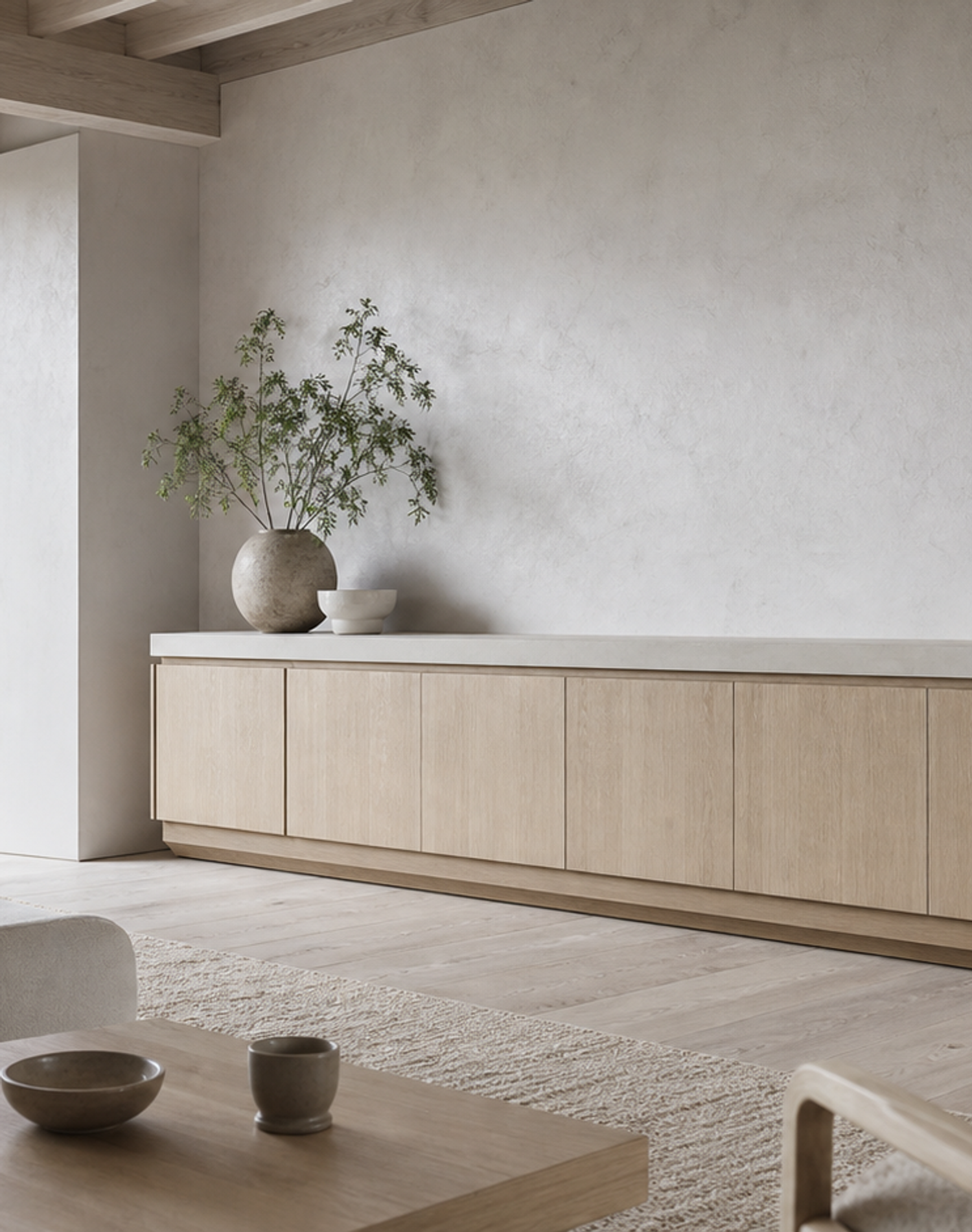 Fadior Patina Living Room Suite with Courtyard Media Credenza — lifestyle setting with natural light and residential styling
