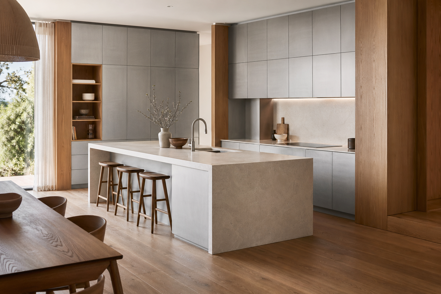 Fadior Silkstone Kitchen Suite with Apron Island Axis — lifestyle setting with natural light and residential styling