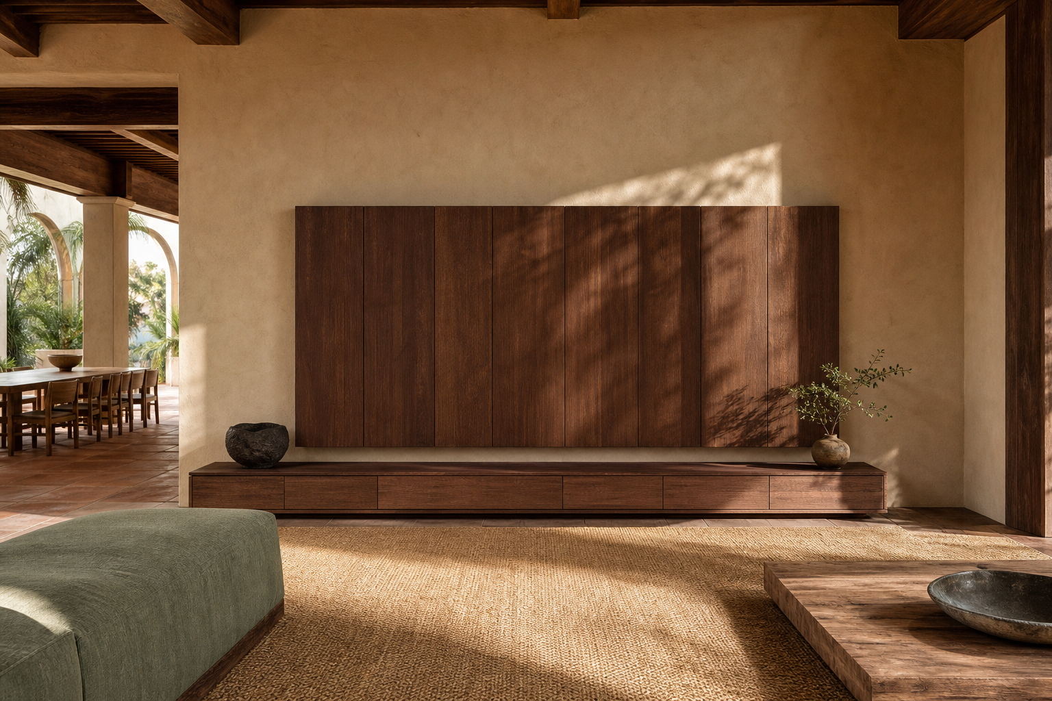 Fadior Veneto Living Room Suite with Lime Plaster Audio Plinth — lifestyle setting with natural light and residential styling