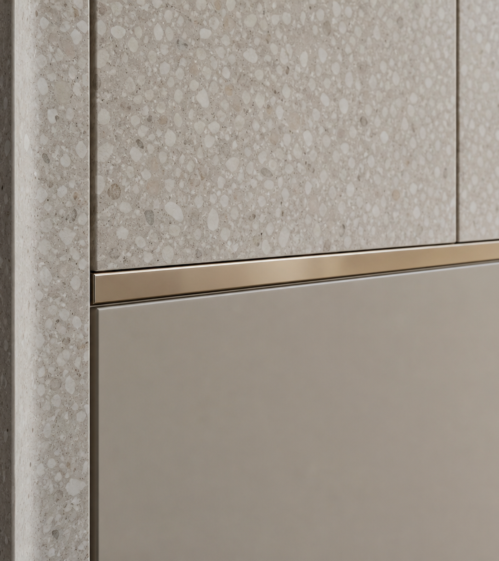 Fadior Terrazzo Wall Panel Suite with Engineered Surface Plane — close-up of stainless steel finish and hardware detail