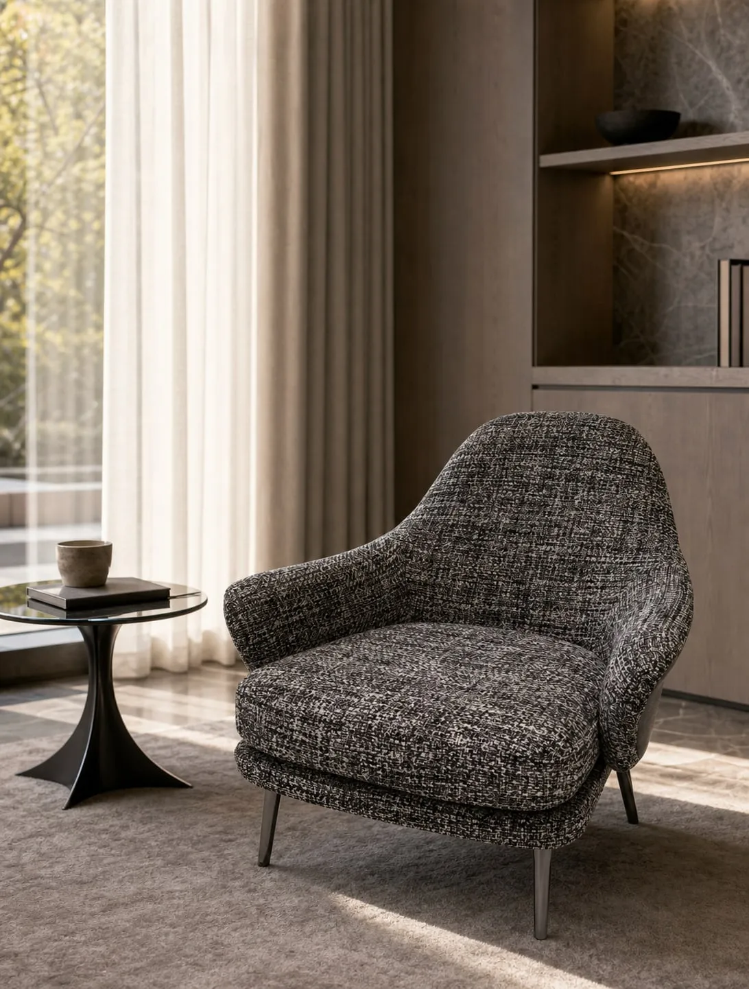Microfibre Leather and Linen Lounge Chair